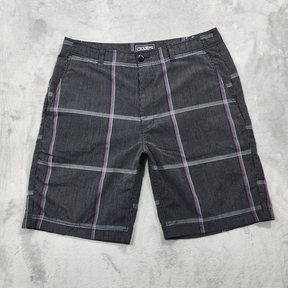 Vintage Champs Sports Shorts Mens 38 Black Plaid Chino Flat Front Casual Skater